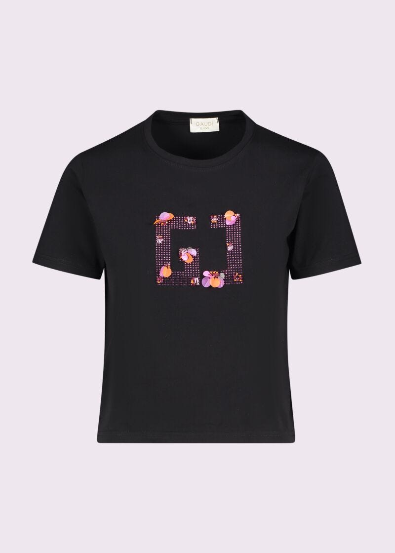 T-shirt donna nera con strass