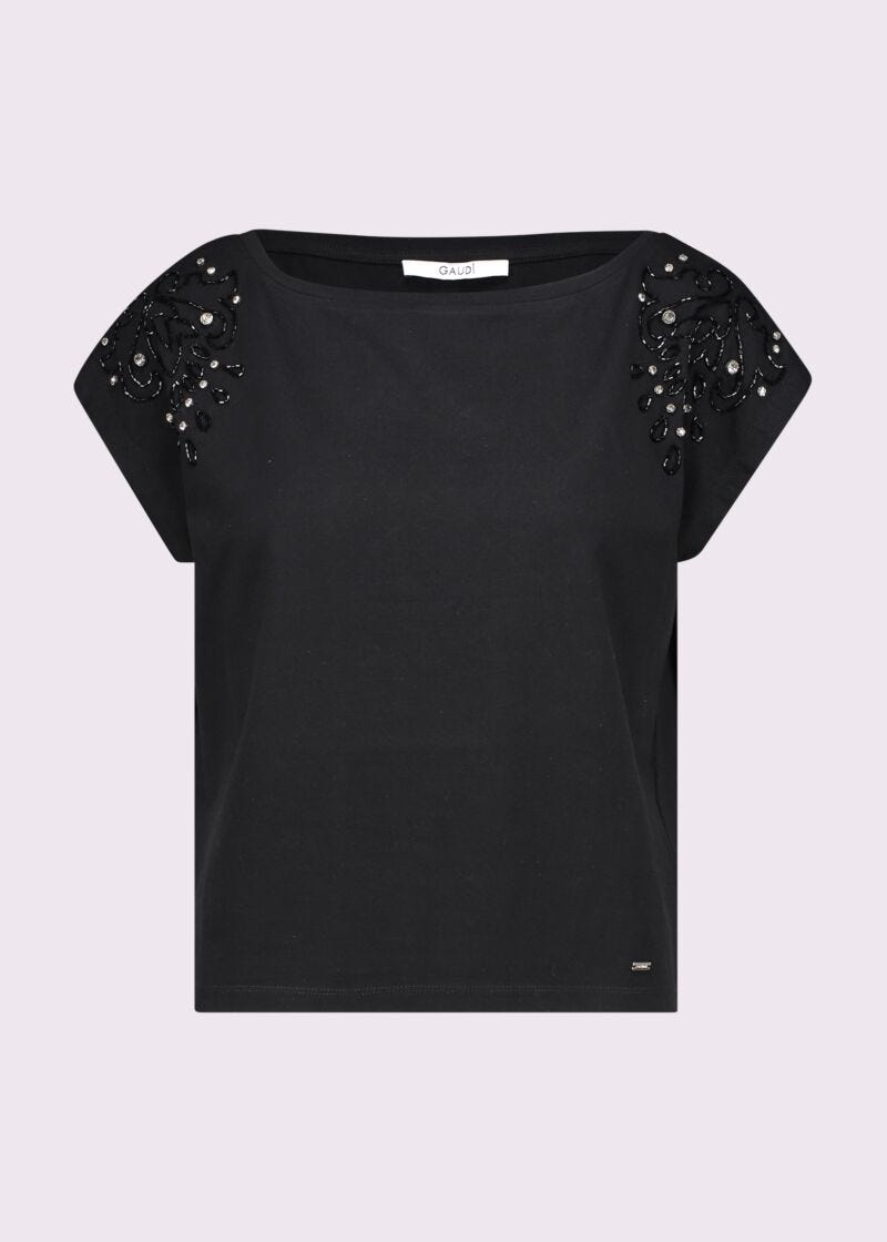 Camiseta negra de algodón para mujer