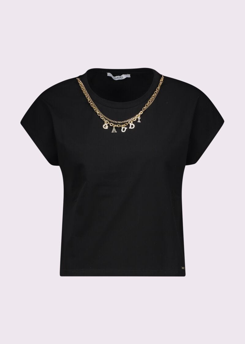 Camiseta negra de algodón para mujer
