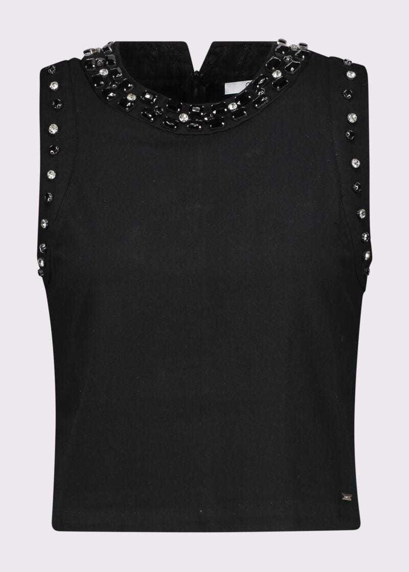 Top da donna nero con strass