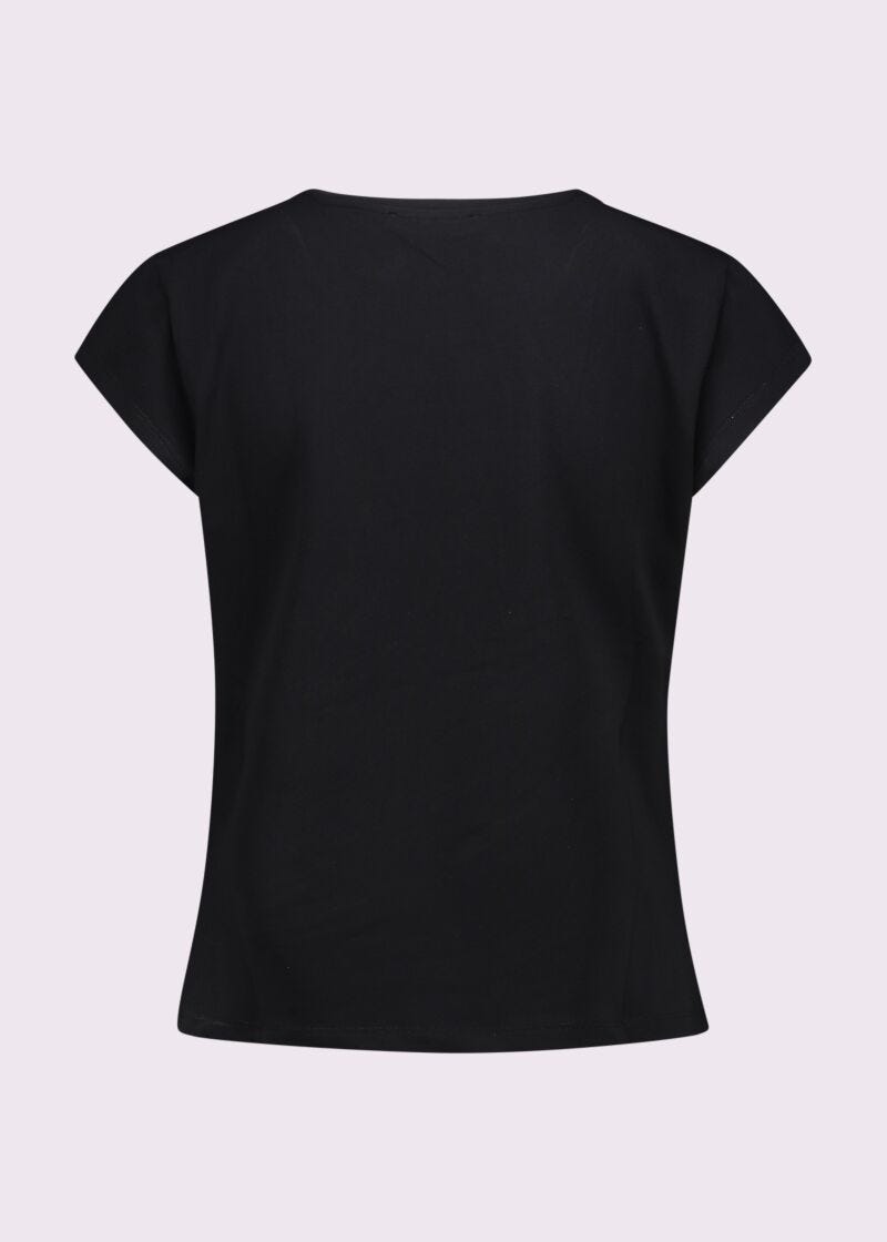 T-shirt da donna nera con stampa e strass