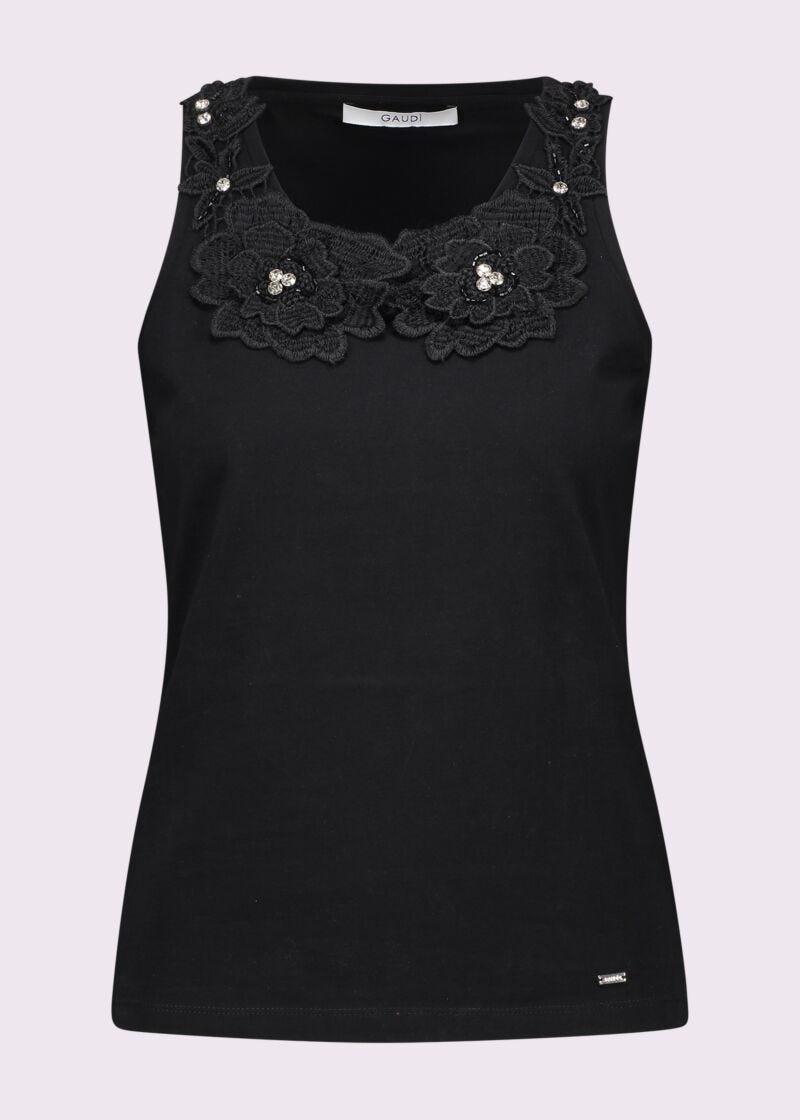 Top noir en coton pour femme
