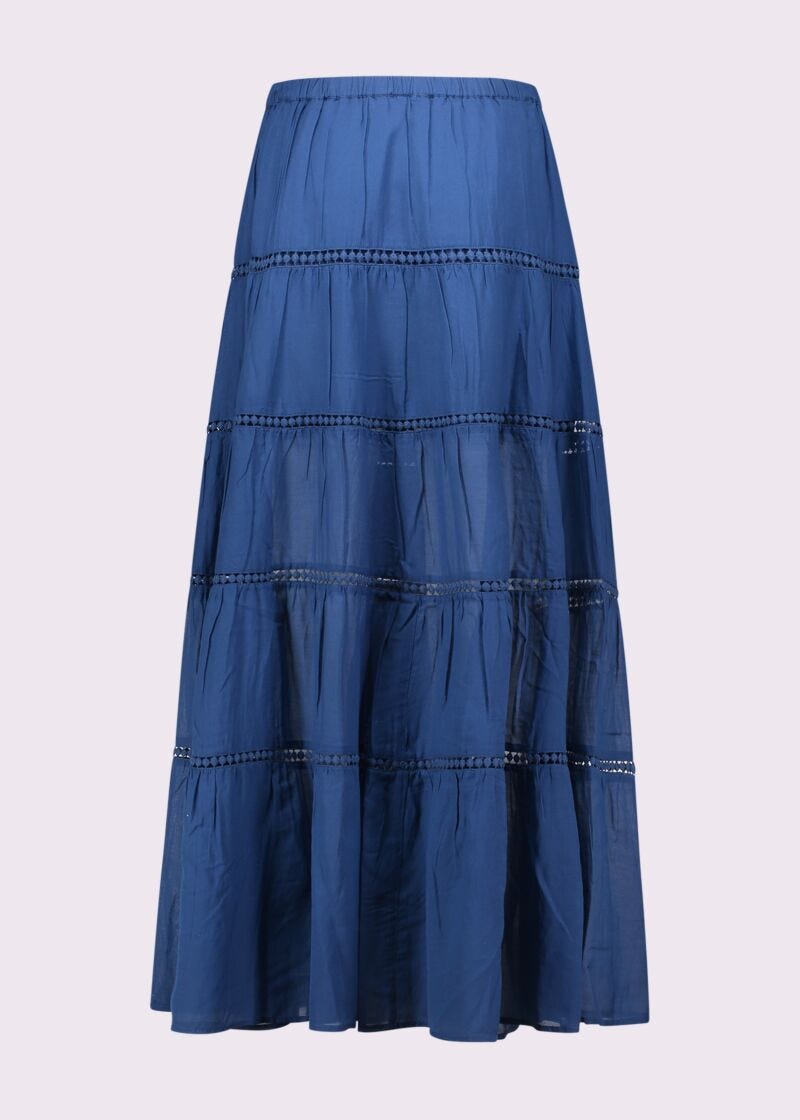 Jupe longue bleue en coton mélangé