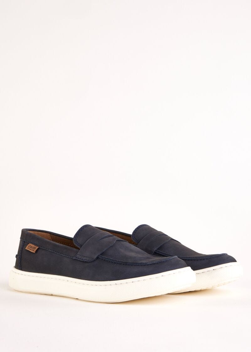 Blue leather moccasins