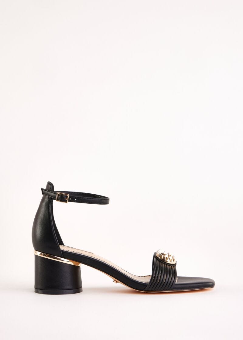 Black faux-leather sandals
