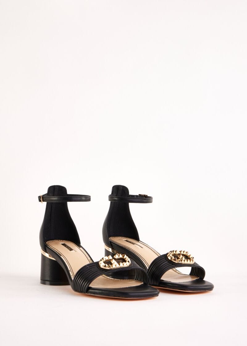 Black faux-leather sandals