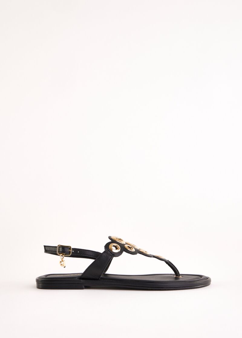 Sandales plates noires en cuir