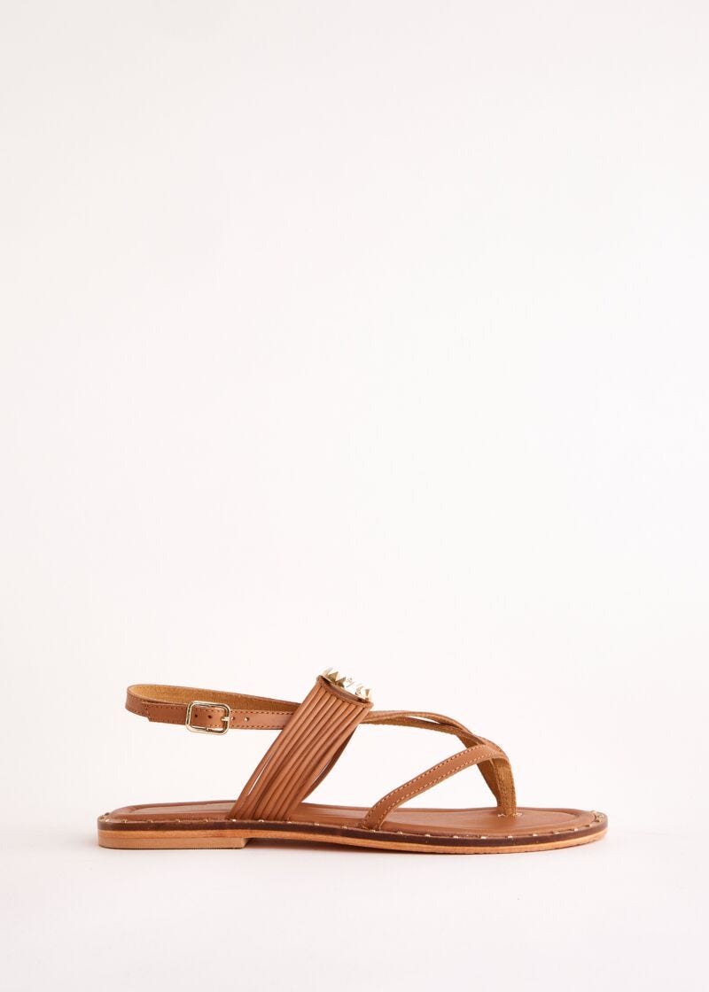 Sandales plates marron en cuir