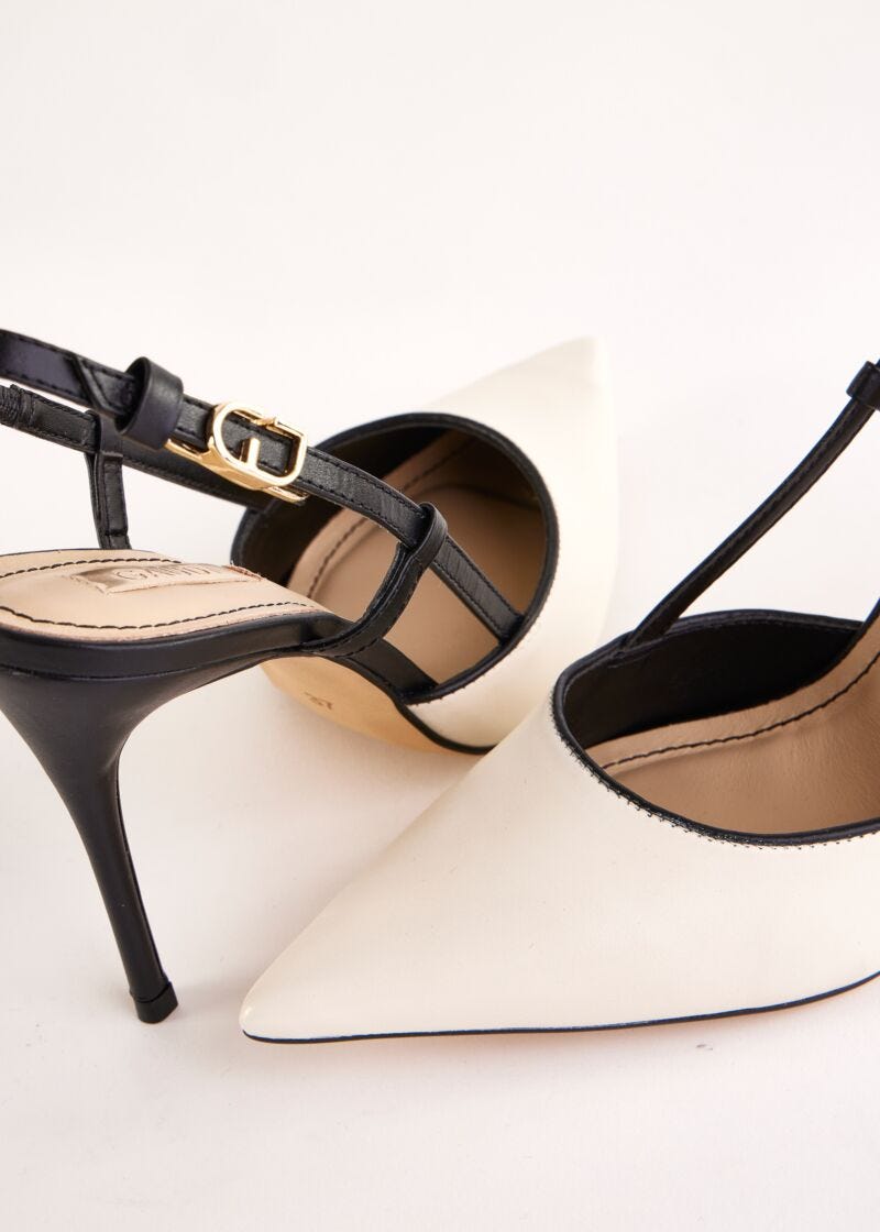 Black and white leather slingbacks
