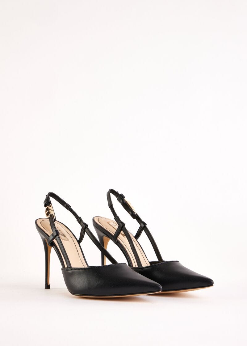 Black leather slingbacks