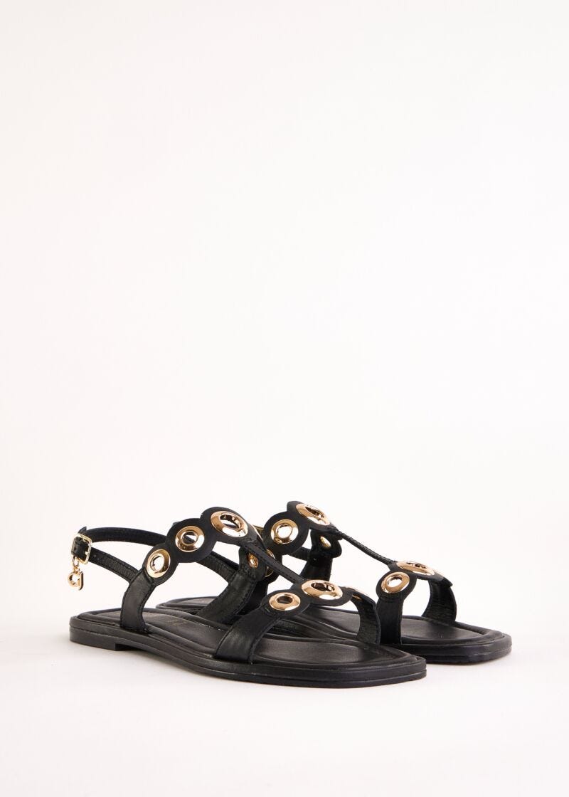 Sandali flat neri in pelle