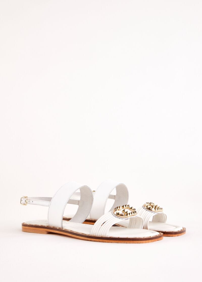 Sandales plates blanches en cuir
