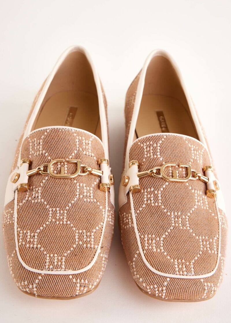 Beige jacquard moccasins
