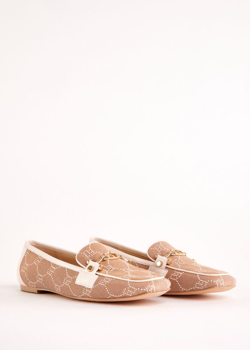 Beige jacquard moccasins