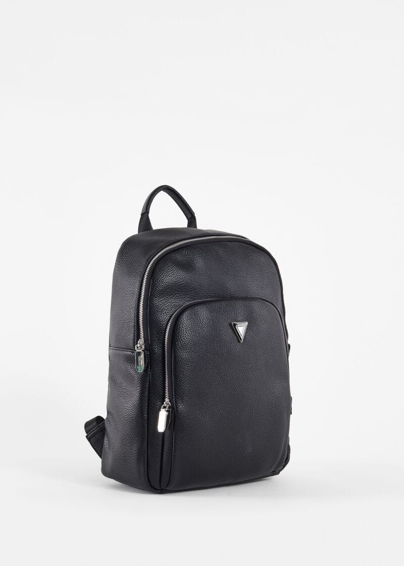 Black faux-leather backpack
