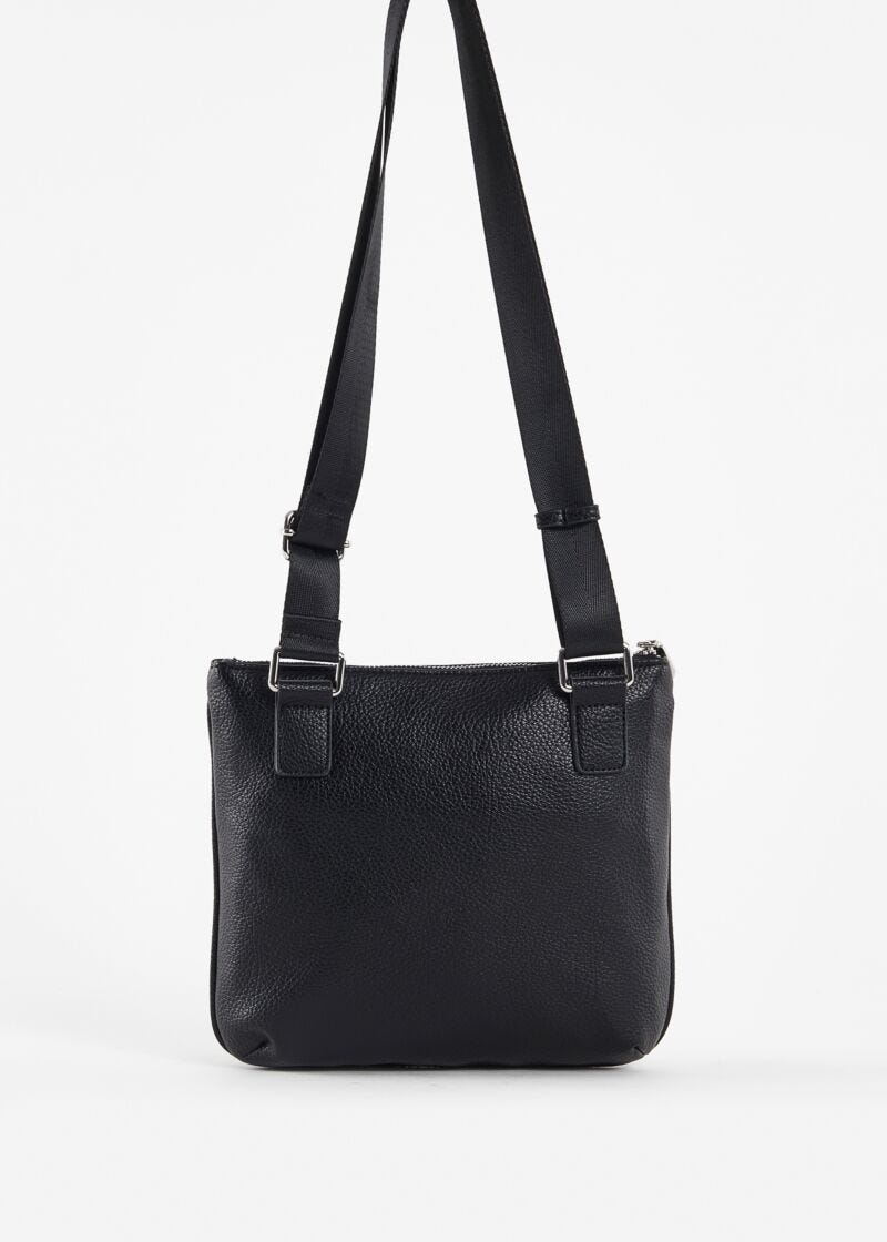 Black faux-leather crossbody bag