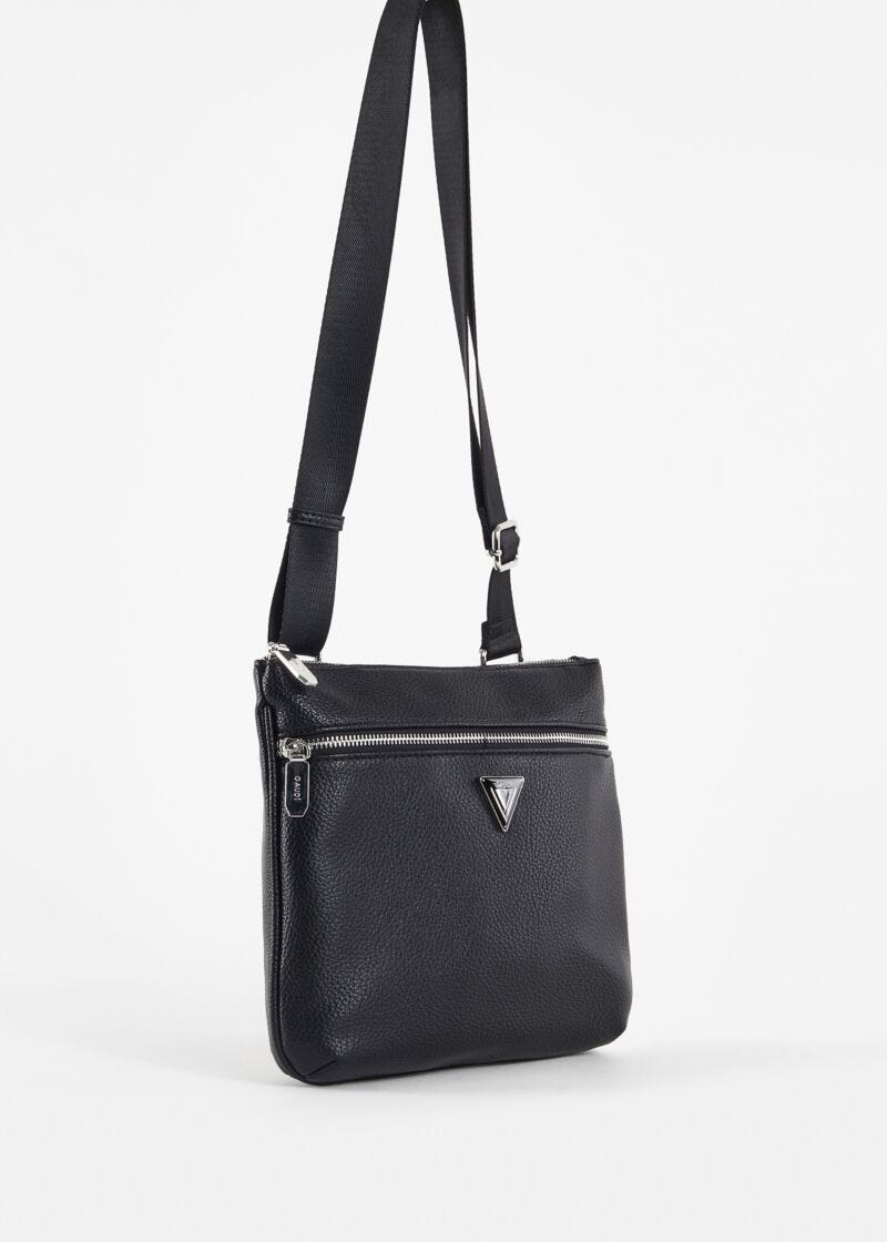 Black faux-leather crossbody bag