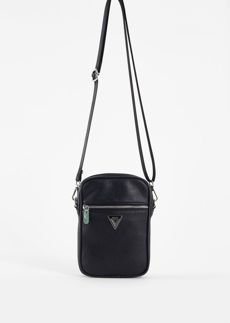 Black faux-leather crossbody bag
