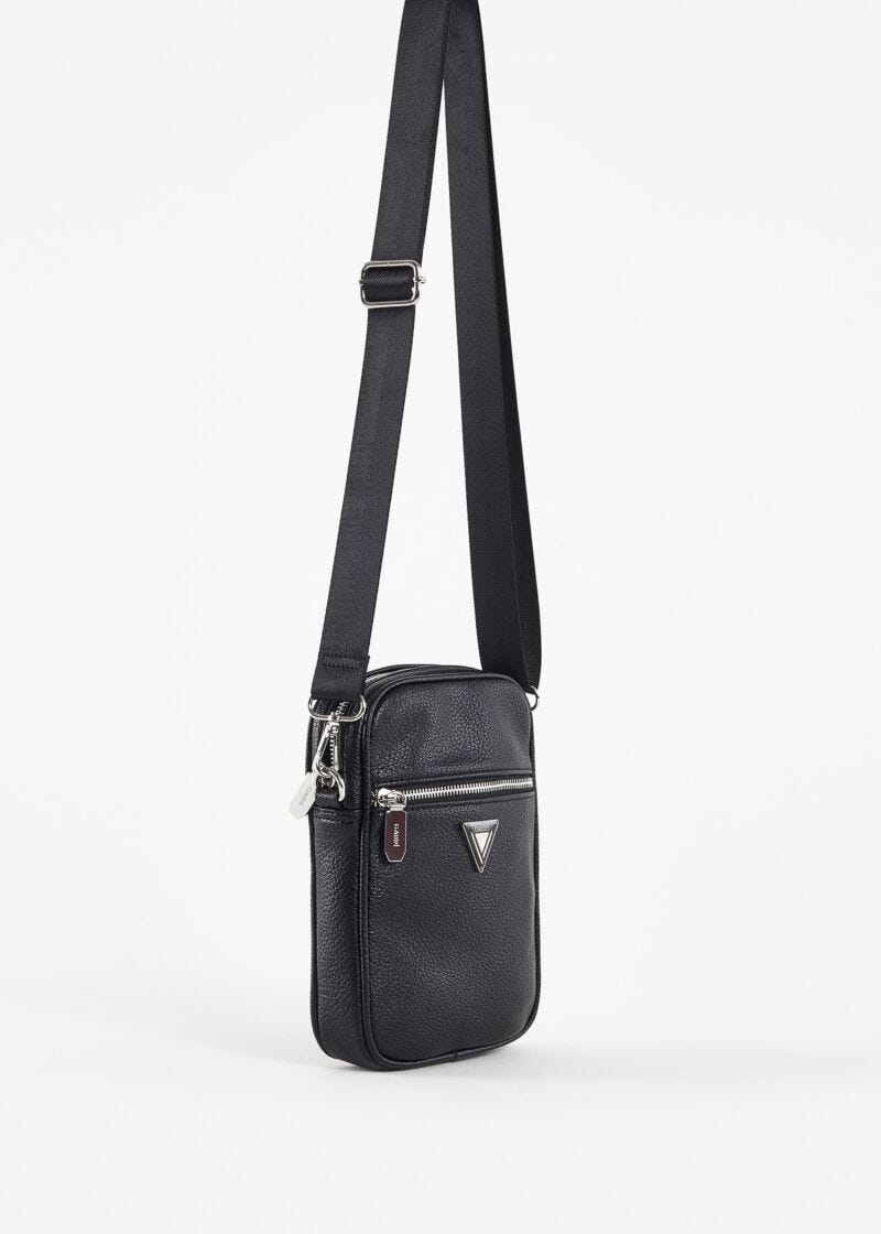 Black faux-leather crossbody bag