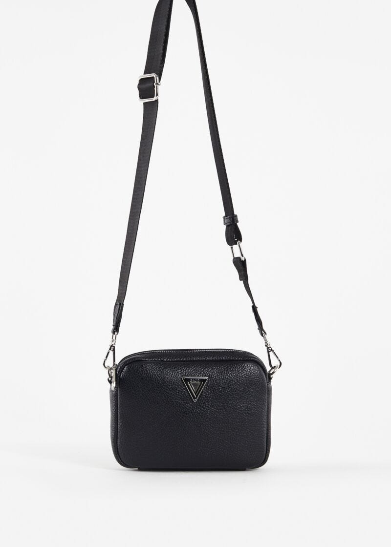 Black faux-leather crossbody bag