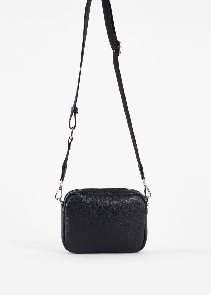 Black faux-leather crossbody bag