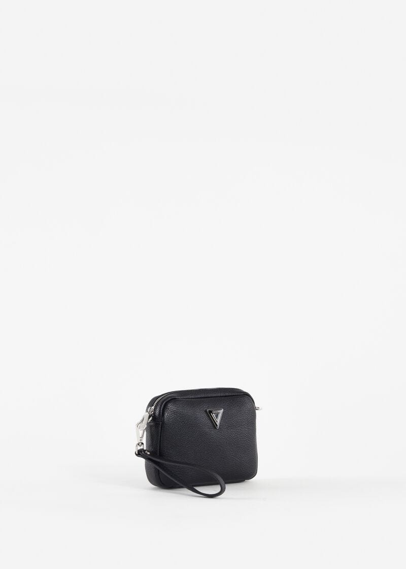 Black faux-leather crossbody bag