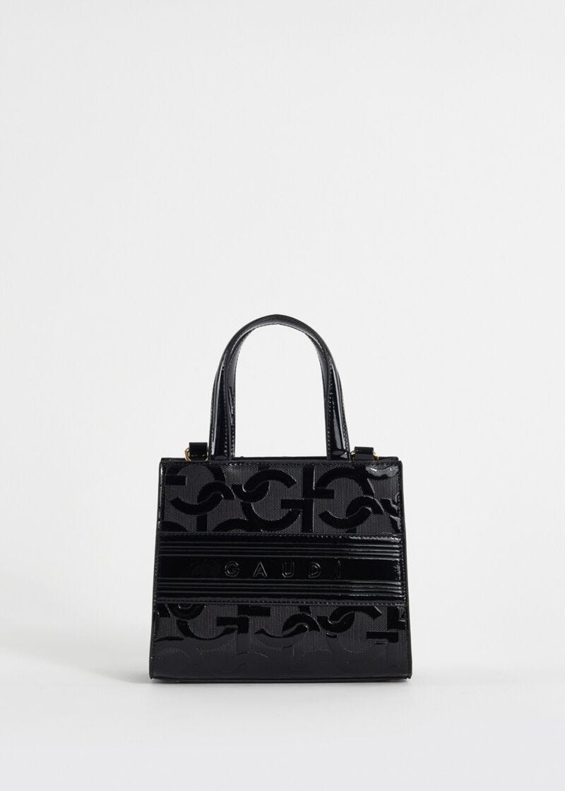 Borsa top handle nera con logo