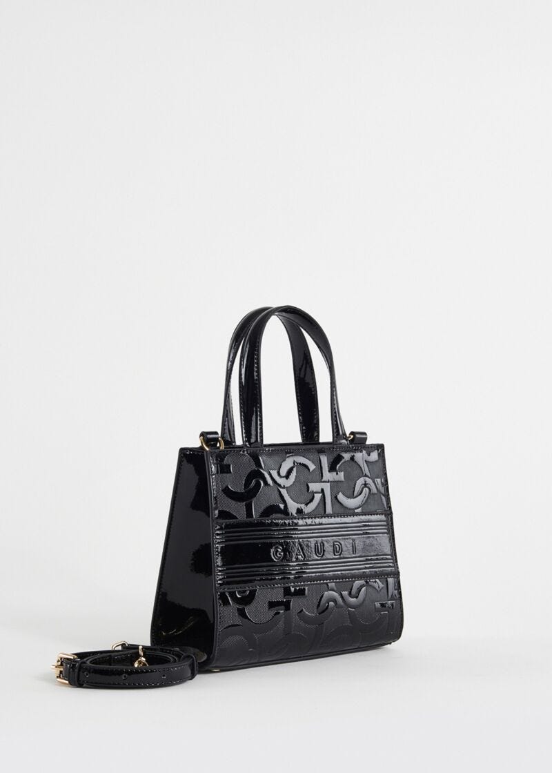 Borsa top handle nera con logo