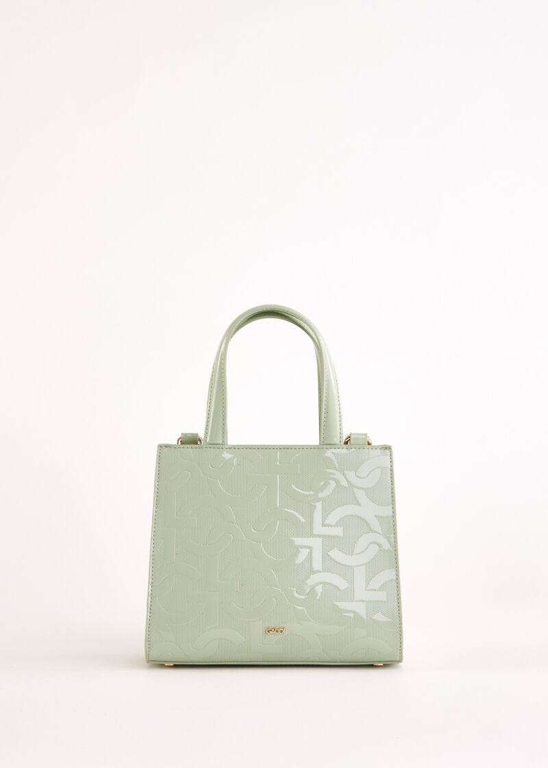 Green top handle bag with logo