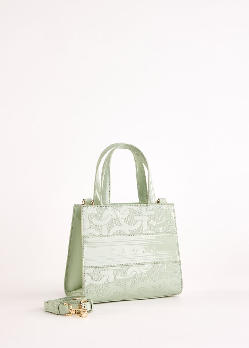 Green top handle bag with logo