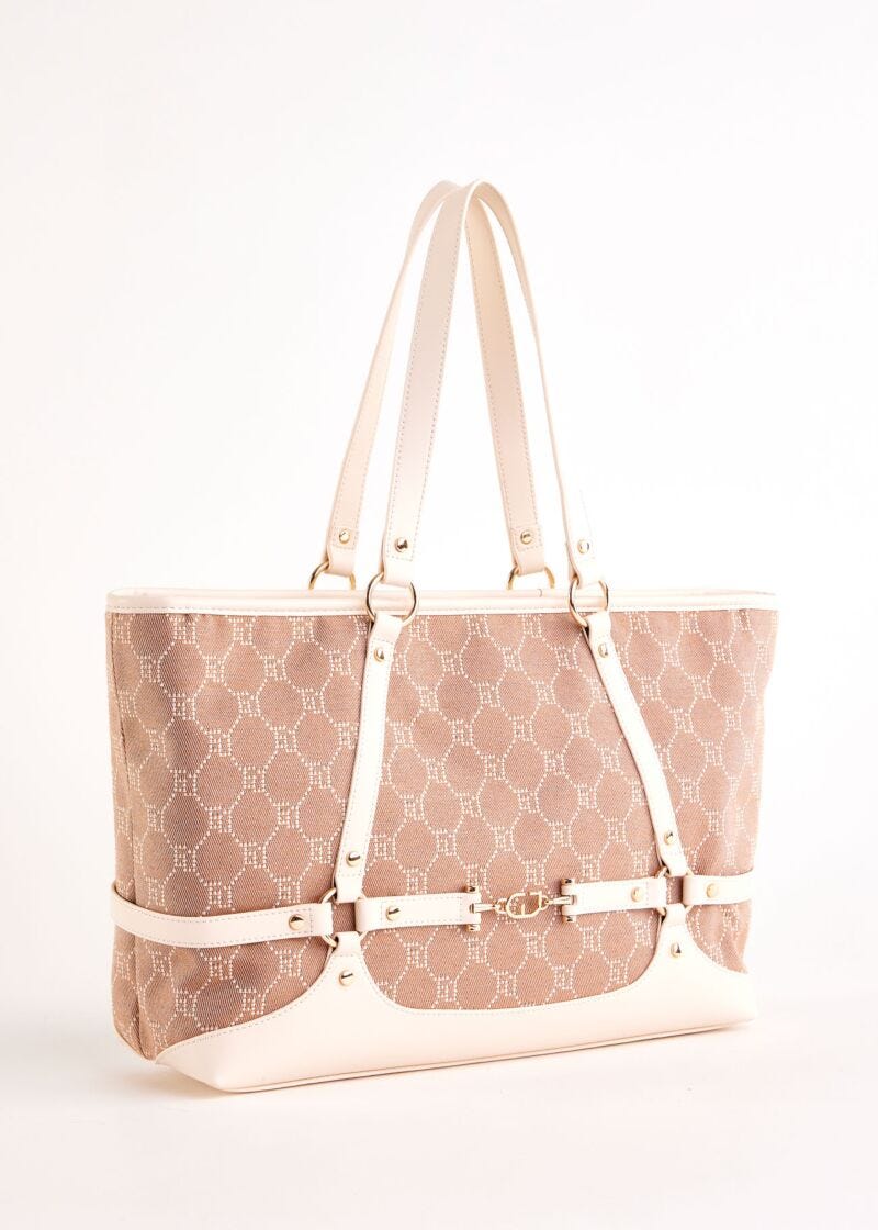 Beige jacquard tote bag