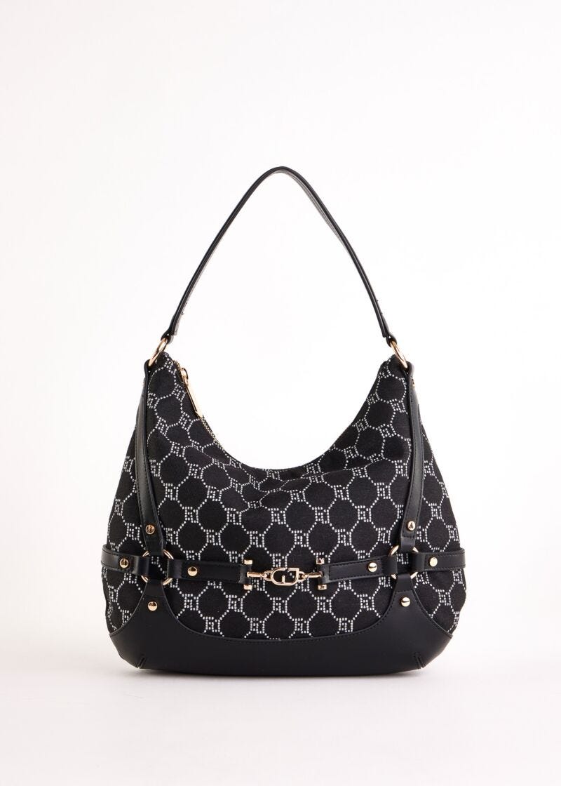 Black jacquard hobo bag