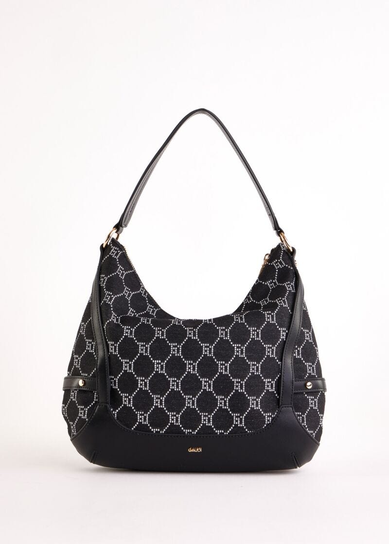 Black jacquard hobo bag