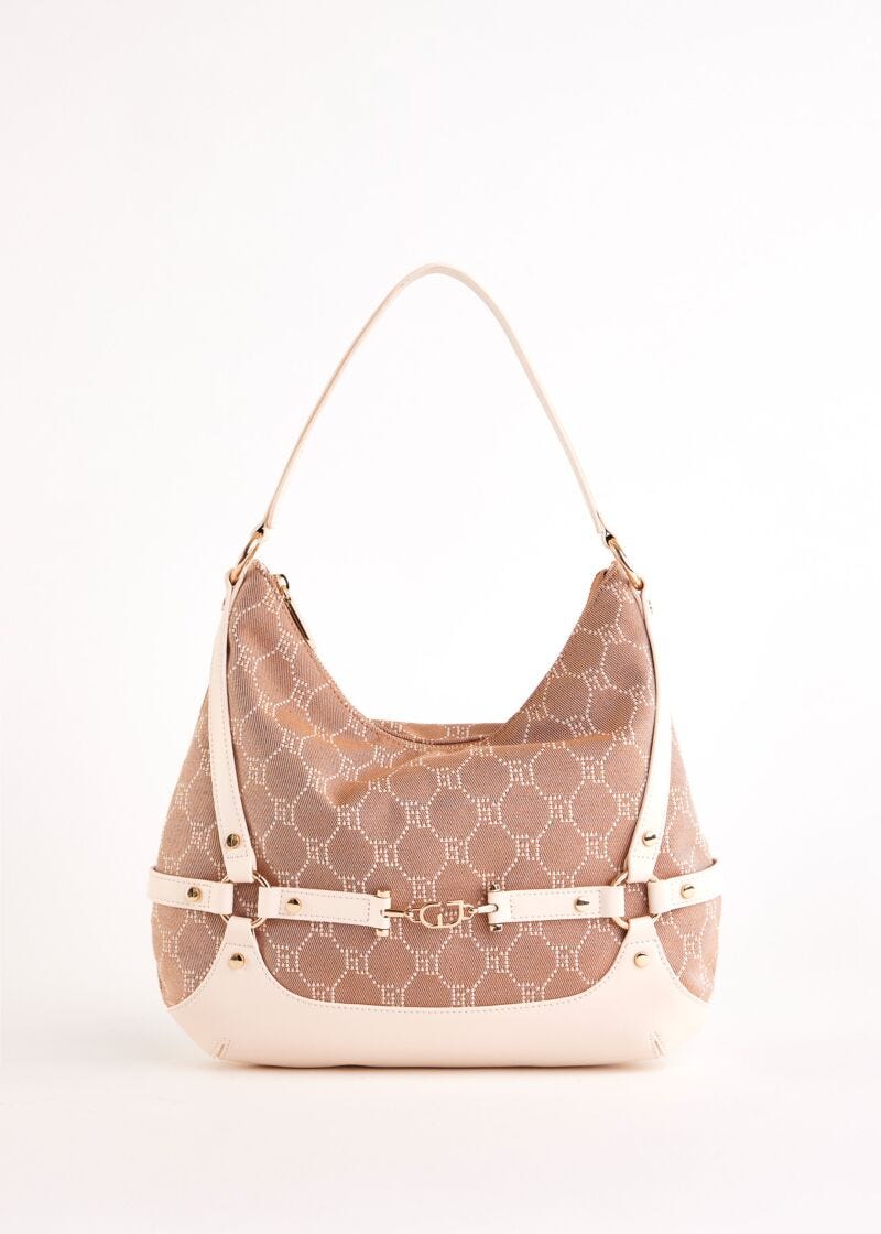 Black jacquard hobo bag