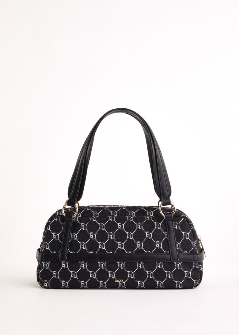 Borsa top handle nera jacquard