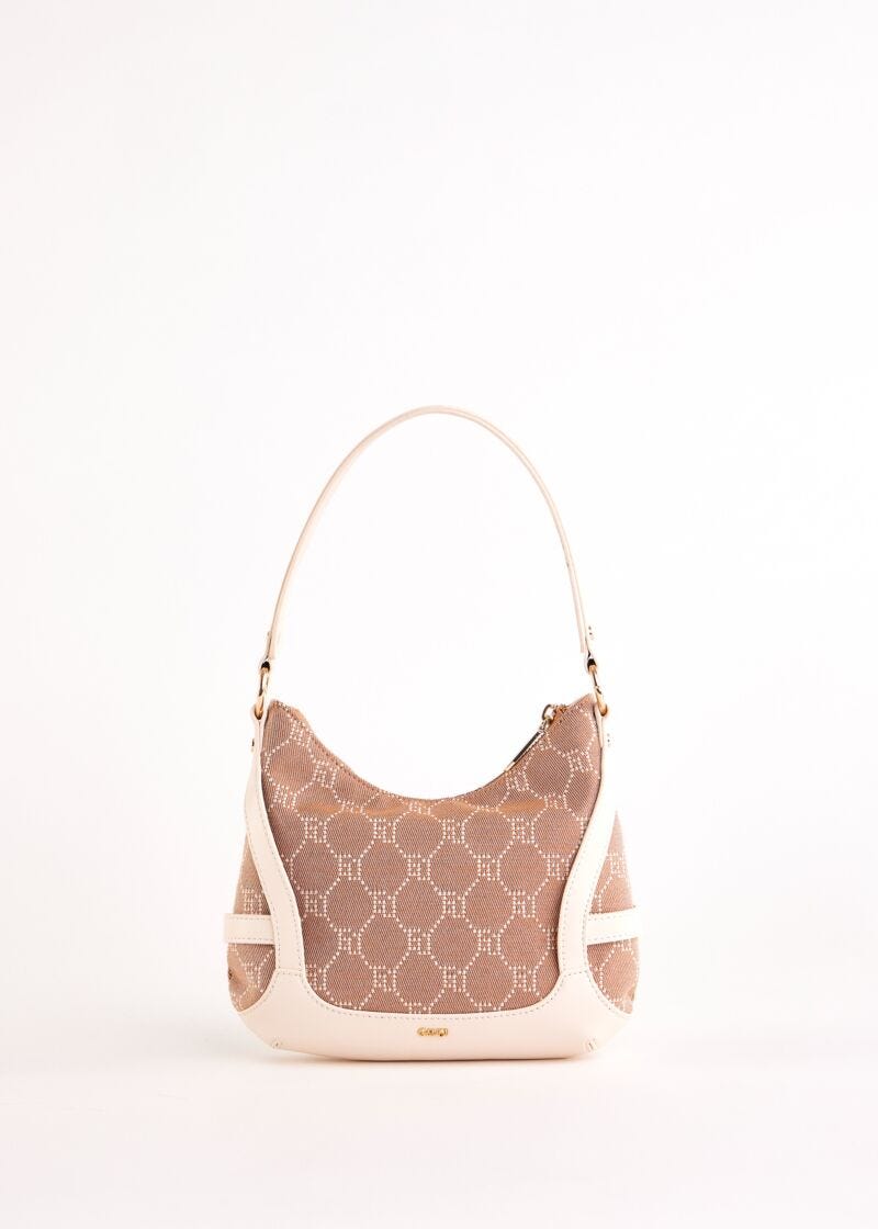 Beige jacquard hobo bag
