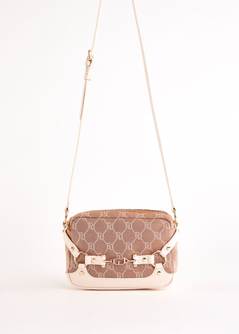 Beige jacquard crossbody bag