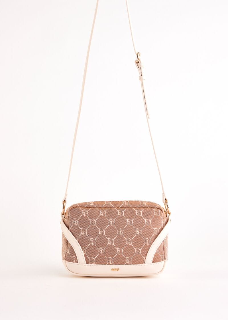 Beige jacquard crossbody bag