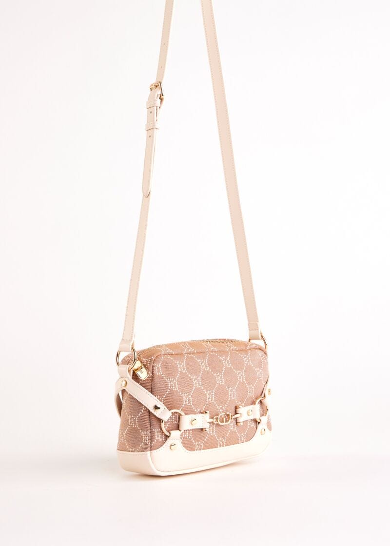 Beige jacquard crossbody bag