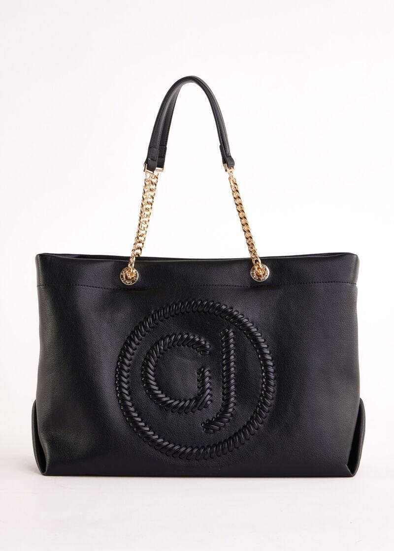 Black shopper bag with shoulder strap