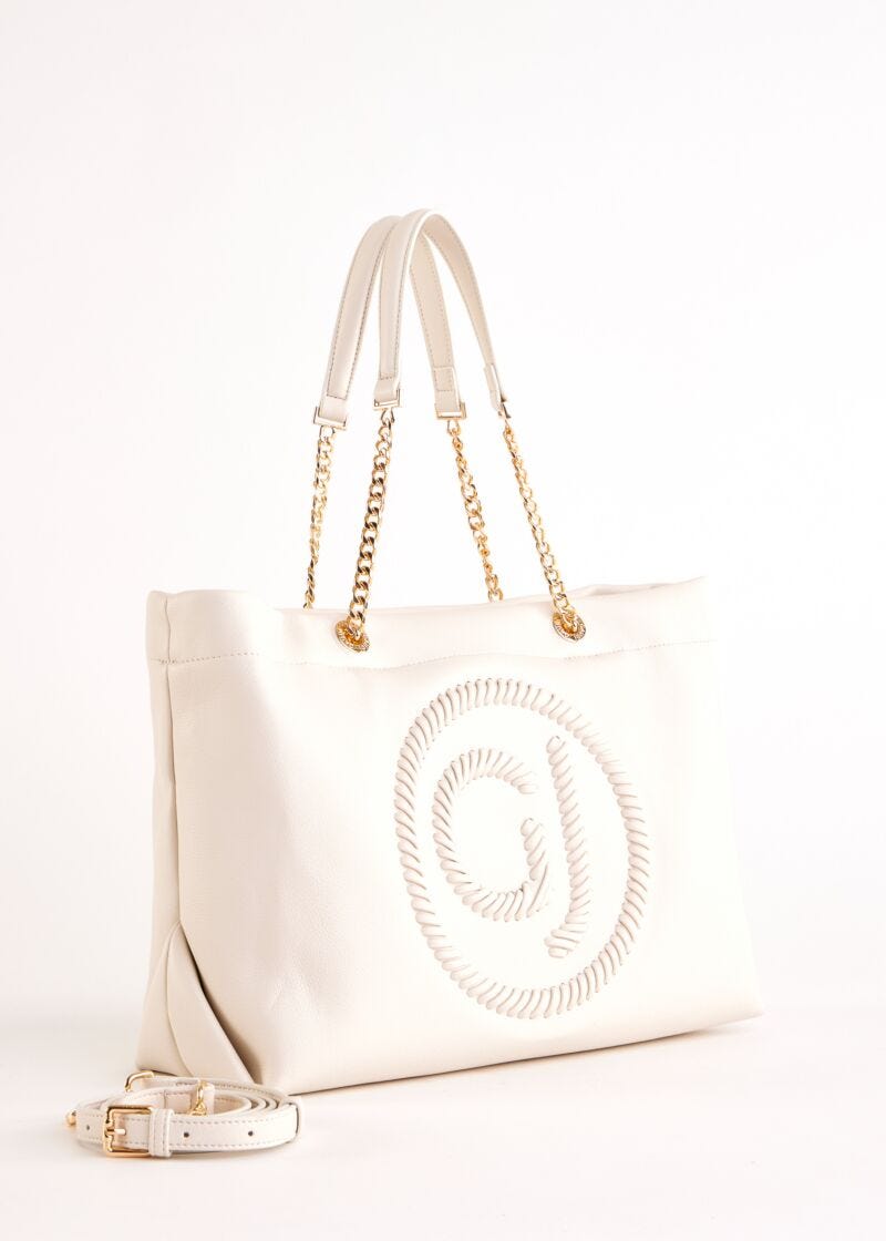 Shopping bag bianca con tracolla