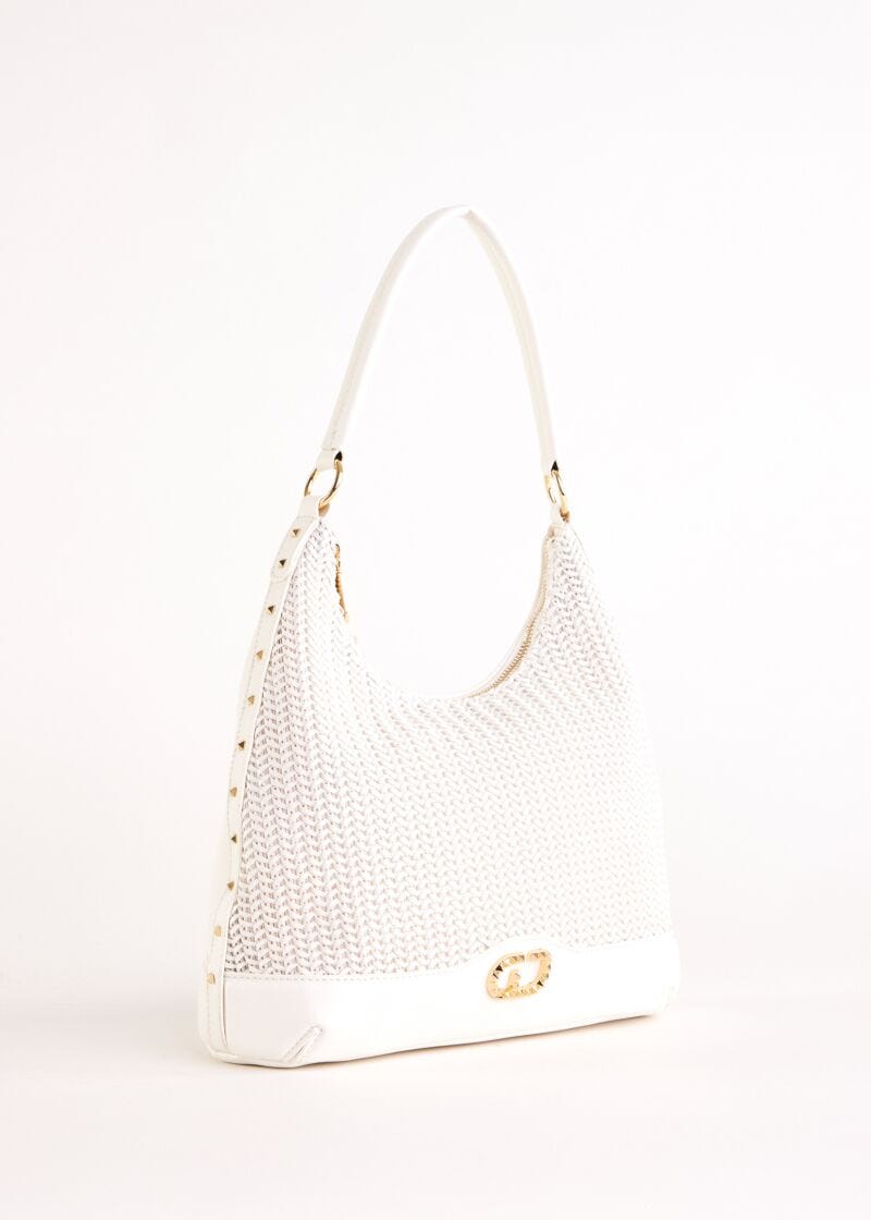 White woven hobo bag