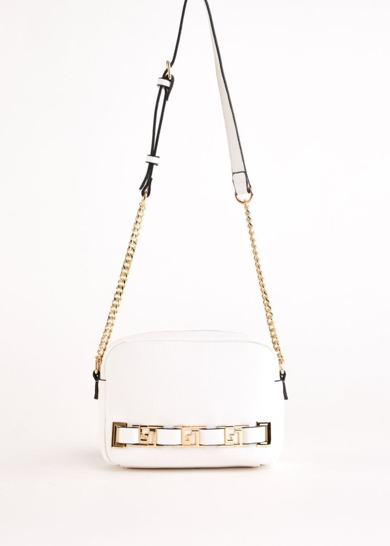 White faux-leather crossbody bag