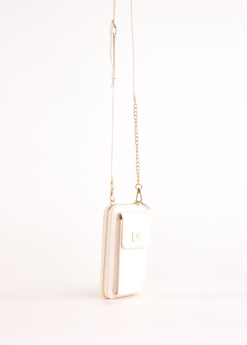 White faux-leather phone holder