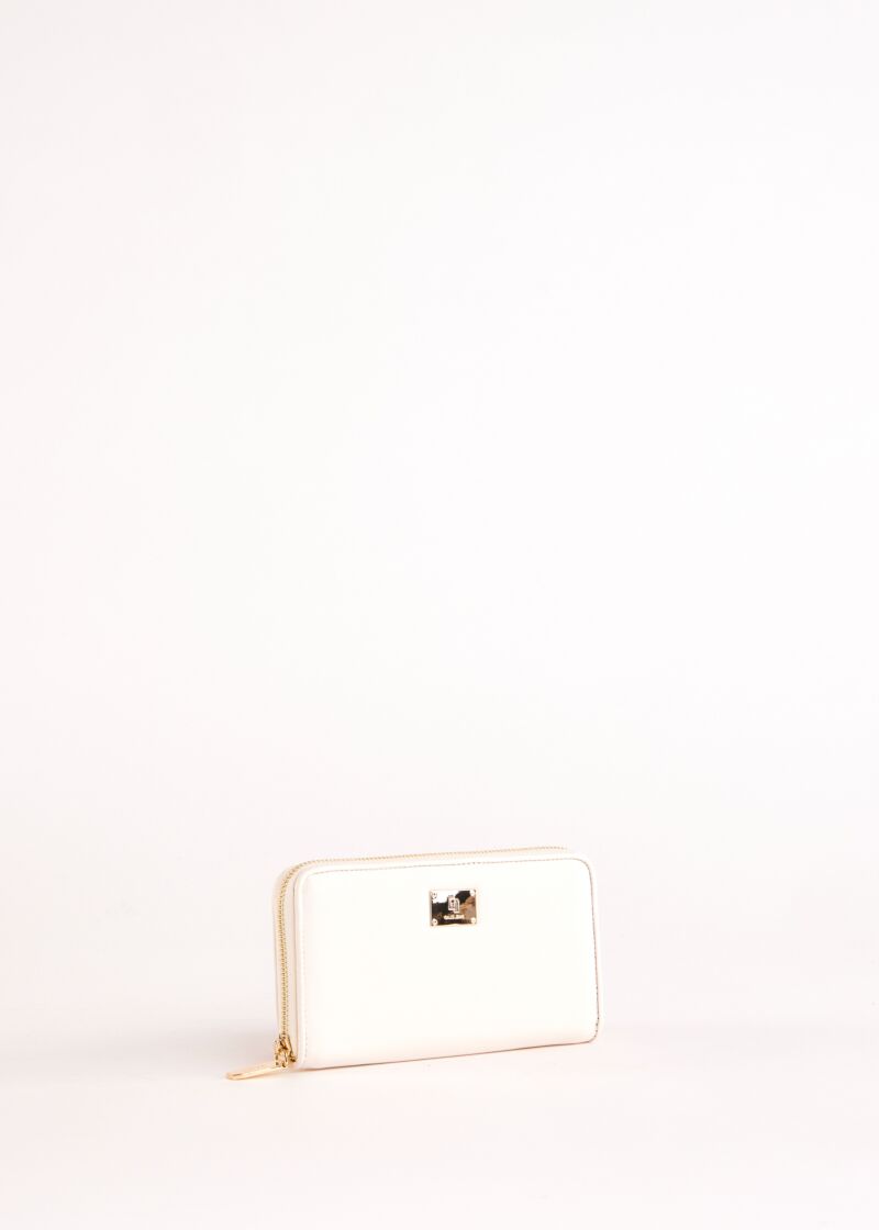 White zip-around wallet