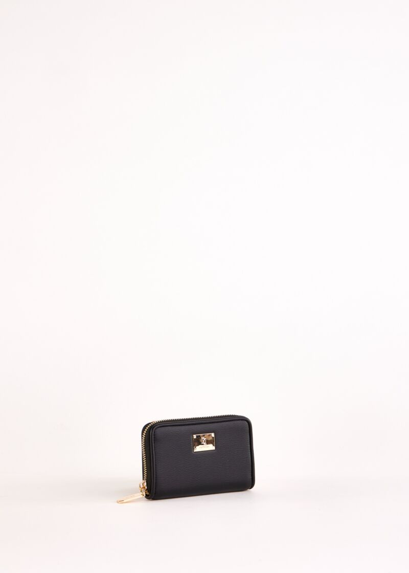Black mini zip-around wallet