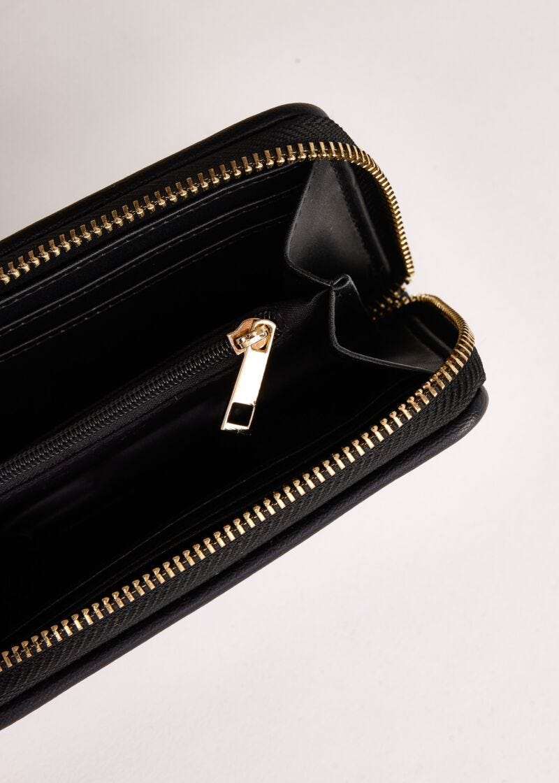Black mini zip-around wallet