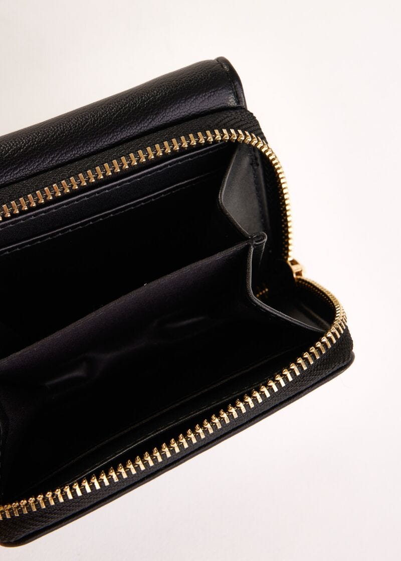 Black mini zip-around wallet