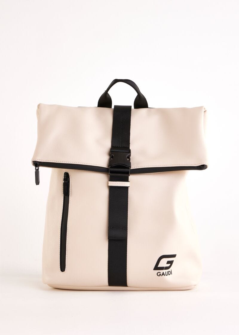 White faux-leather backpack