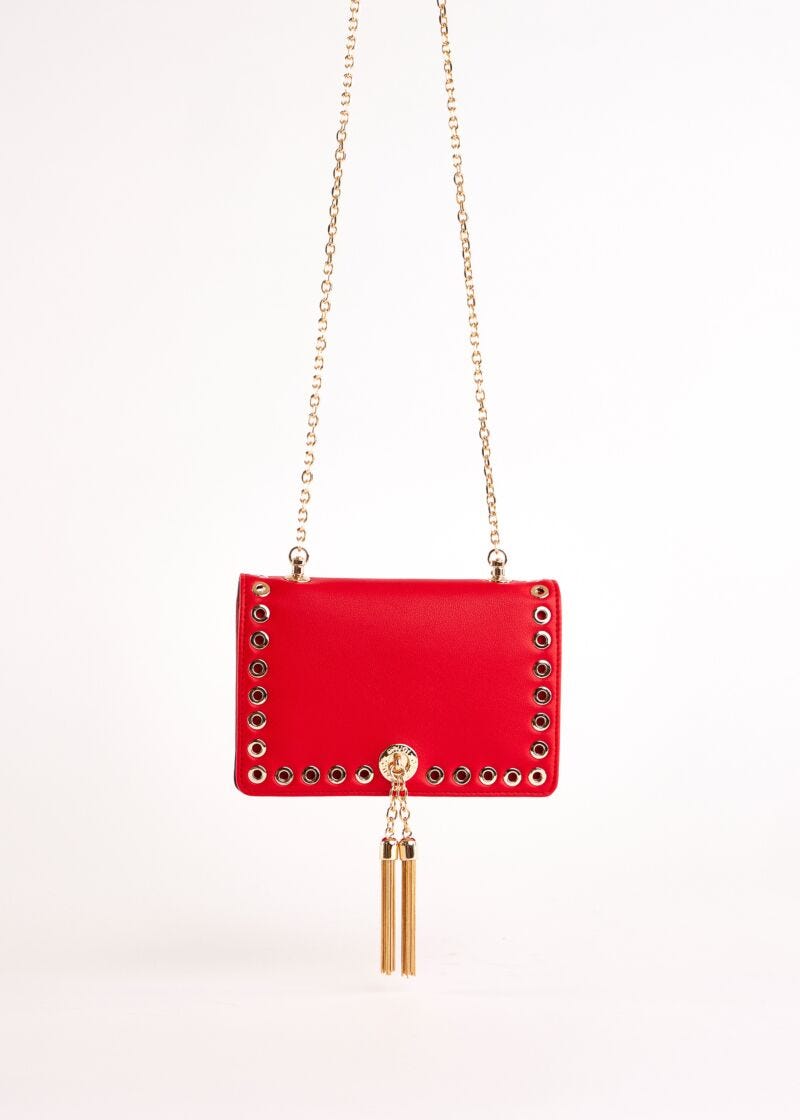 Red faux-leather crossbody bag